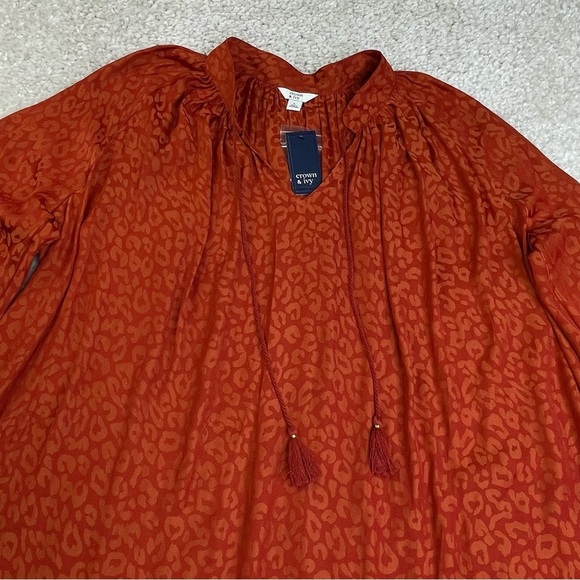 NWT crown & ivy rust icon peasant top boho gypsy leopard animal print L - Picture 7 of 11